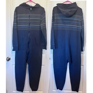 Onesie Hooded Zip up Pockets Sz Medium Unisex Adult Nordic Fair Isle Snowflake